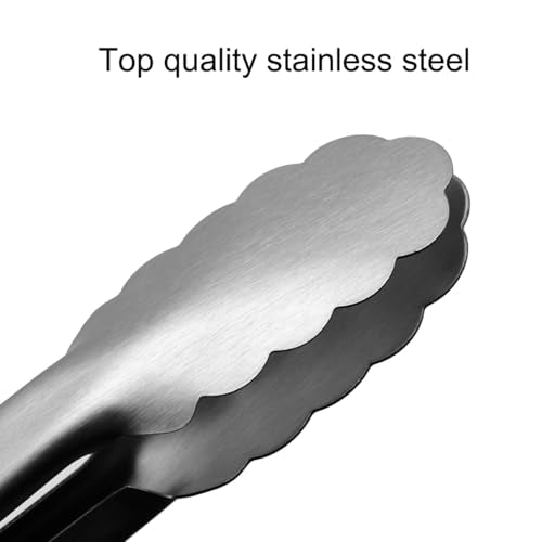 9-inch Stainless Steel Kitchen Tongs with Locking, Metal Food Tongs Non-Slip Grip (9") - size: 9"