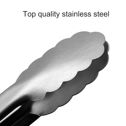9-inch Stainless Steel Kitchen Tongs with Locking, Metal Food Tongs Non-Slip Grip (9") - size: 9"
