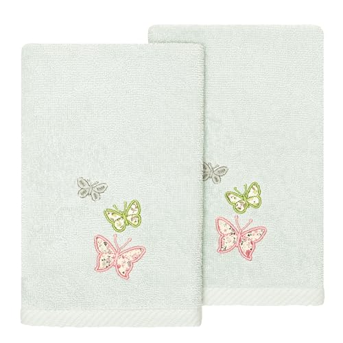Frolic 2-Piece Fingertip Towel Set, Elegant Butterfly Embroidery, Luxurious Turkish Cotton, Absorbent & Decorative, 2 Fingertip Towels, Aqua - color: Aqua, size: 2 Pcs Fingertip Towel