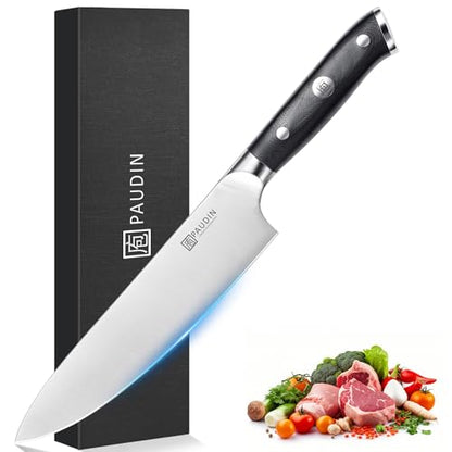 PAUDIN Chef Knife,8 Inch Professional Kitchen Knife Dishwasher Safe,Forged German Stainless Steel Sharp Cooking Knife,Ergonomic G10 Handle Full Tang Meal Prep Knives,Home Restaurant Gift for Men Women - color: Chef Knife - 8 inch
