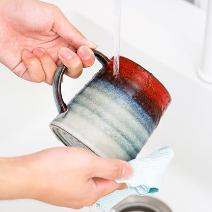 Mkour 23oz Extra Large Ceramic Coffee Mugs, Handmade Cup, Big Tea Cups with Large Handle for Office and Home, Microwave and Dishwasher Safe (Blue Grey) - color: Blue Grey