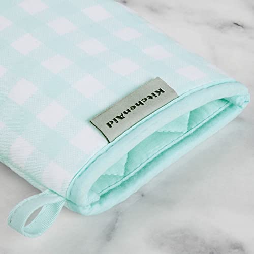 KitchenAid Gingham Mini Oven Mitt 2-Pack Set, Mineral Water, 5.5"x8" - color: Mineral Water