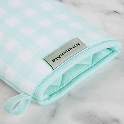 KitchenAid Gingham Mini Oven Mitt 2-Pack Set, Mineral Water, 5.5"x8" - color: Mineral Water