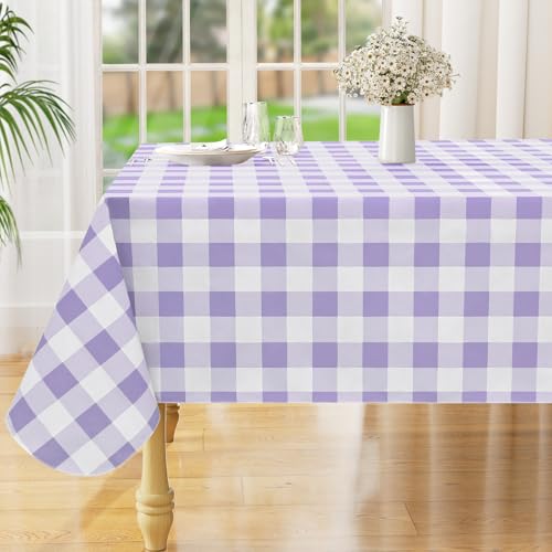 Square Waterproof Vinyl Table Cloth, Buffalo Flannel Backed Tablecloth, Wipeable Plastic Table Cover for Dinner, Kitchen, Outdoor (54" x 54", Lavender and White) - color: Lavender and White, size: 54" x 54" (Square)