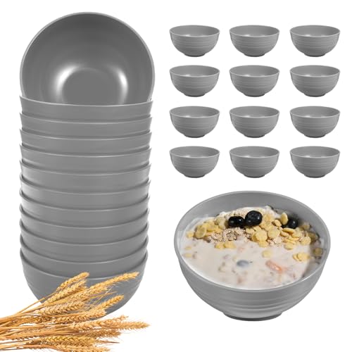 HEYCOME 12 Pcs Unbreakable Cereal Bowls Set, 26 Oz Wheat Straw Bowls Set, Microwave & Dishwasher Safe Bowls for Kitchen, Reusable Plastic Bowls for Soup, Salad and Snack, BPA Free, Light Gray - color: Light Gray