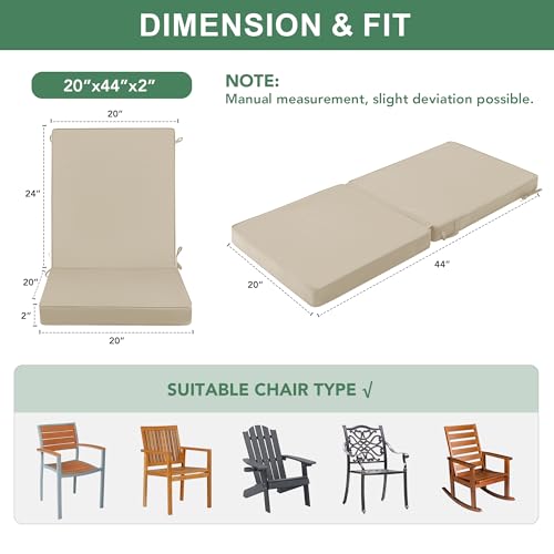 Summsun Outdoor Dining Chair Cushions 4-Pack, 20 x 20 Inch, Cream | High Back, High-Resilience Foam, Non-Slip Bottom, Water Resistant, Removable Cover, Tie Straps, Fit for Adirondack, Rocker - color: Cream