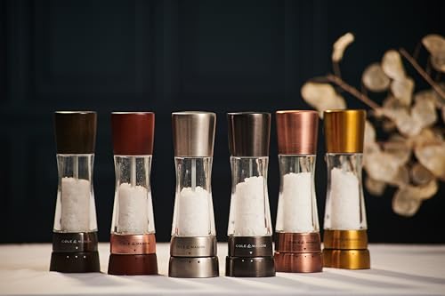 Cole & Mason Derwent Matt Gold Salt and Pepper Mill Set – 7.5" Acrylic & Stainless Steel Grinder with Precision+ Carbon Steel & Ceramic Mechanisms, 6 Grind Settings - color: Gold