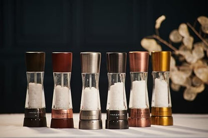 Cole & Mason Derwent Matt Gold Salt and Pepper Mill Set – 7.5" Acrylic & Stainless Steel Grinder with Precision+ Carbon Steel & Ceramic Mechanisms, 6 Grind Settings - color: Gold