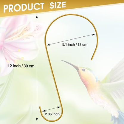 Hotop 6 Pieces Heavy Duty Big S Hooks Bird Feeder Rustproof Garden Stainless Steel Hook for Tree Branch, Kitchen, Bird House, Plants, Baskets, Lanterns and Bicycles (12 Inch,Gold) - color: Gold, size: 12 Inch