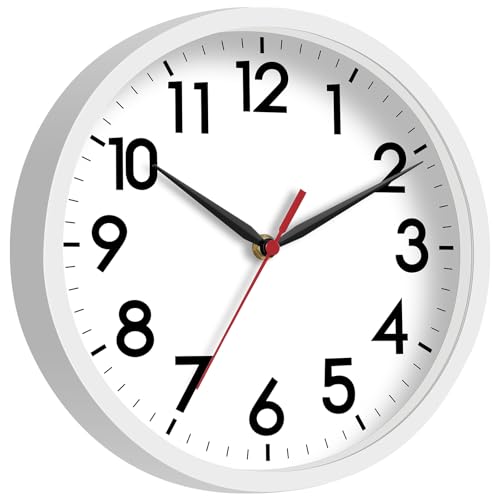 AKCISOT 8 Inch Wall Clock, Silent Battery Operated Analog Clock, White | Small Size | Bedroom | Office | Kitchen | Bathroom | Classroom | Modern | Easy to Read - color: C_white, size: 8 Inch