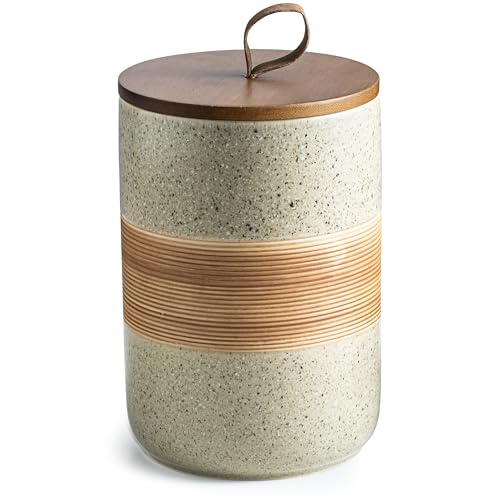 Miamolo Large Storage Containers with Lids, Coffee Container for Counter | Ceramic Coffee Jar for Tea Bag, Cocoa, Nuts, Easy Clean | Space-Saving Design, Farmhouse Decorative Decor | Beige & 61 fl.oz - color: Beige, size: 60 fl.oz