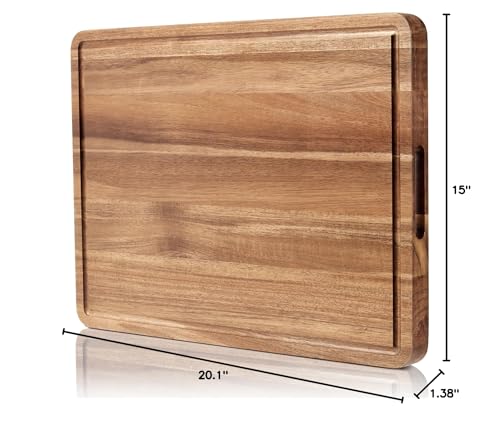 Garvee Acacia Wood Cutting Board for Kitchen, 20"x15"x1.38" Large Wooden Chopping Board, Reversible Wooden Butcher Block with Deep Juice Groove and Side Handle for Meat, Vegetables, Cheese, Fruit