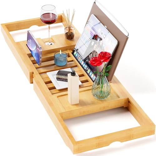 Premium Bathtub Tray Caddy, Expandable Bath Tray, Unique House Warming Gifts,Bamboo-New - color: Bamboo-new