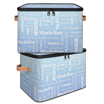 Storage Basket Custom Name, Personalized Keepsake Box, Light Blue | Foldable Fabric Gradient Large Memory Bin with Handle Lid Lightweight Waterproof Dustproof, 14"L x 10.2"W x 10.4"H - color: Option 2