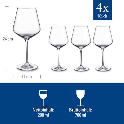 Villeroy & Boch La Divina Burgundy Wine Goblet, Set of 4, Generous 23 oz Capacity, Large Size: 4.25 in Diameter, 9.5 in Tall, Crystal Glass, Dishwasher Safe | Crystal glass Burgundy goblets, dishwasher safe, generously sized bowl enhances a full-bodied re