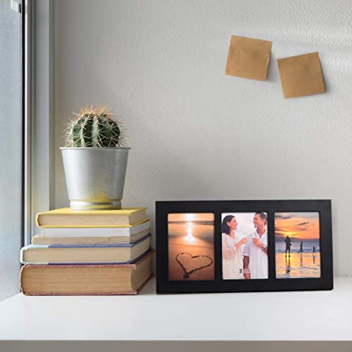 4x6 3-Opening Collage Picture Frame Black Wood | Shatter-resistant glass, tabletop & wall mount, fits 4x6 photos - size: 4x6 - 3 Opening