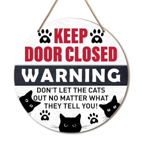 Cat Sign for Front Door, Keep Door Closed Sign for Home Front Door Wall Hanging Decor, Cat Warning Sign Decoration, Beware of Cat Sign, Do Not Let The Cats Out Sign, Cat Lover Gift for Cat Mom Cat Dad - color: B