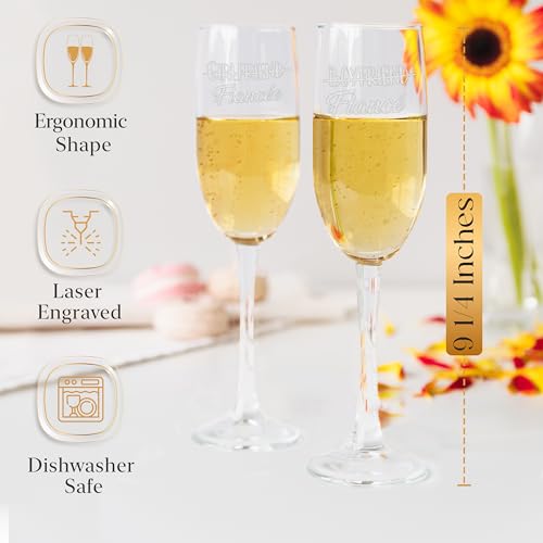Boyfriend To Fiance & Girlfriend To Fiancee Champagne Flutes 8 Oz Set Of 2 | Engraved Champagne Glasses, His And Hers Set, Couples Present, Engagement Gift, Wedding Idea, Anniversary, Mr And Mrs