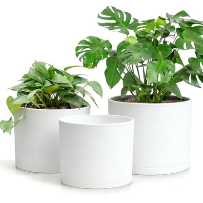 Large Plant Pots Set of 3 – 8", 9", 10" Indoor Flower Pots with Drainage Holes and Saucers, Big Planters for Monstera, Fiddle Leaf Fig, Snake Plant – 5 Colors - color: White
