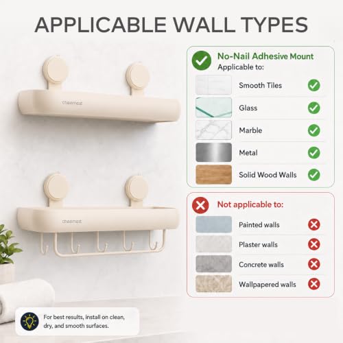 Shower Caddy Suction Cup, Removable Shower Organizer Shelf,2 Pack | Large Capacity, Rustproof Aluminum, 2 Install Ways, Includes Hooks&Hanging Bar,Wall-Mounted Bathroom Organizer Storage Holder - color: Milky White