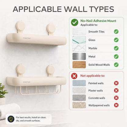 Shower Caddy Suction Cup, Removable Shower Organizer Shelf,2 Pack | Large Capacity, Rustproof Aluminum, 2 Install Ways, Includes Hooks&Hanging Bar,Wall-Mounted Bathroom Organizer Storage Holder - color: Milky White
