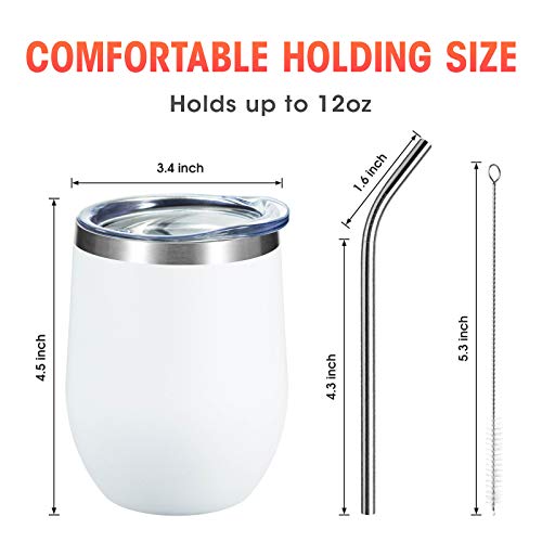 COMOOO Stainless Steel Wine Tumbler with Lid and Straw 12oz Double Wall Vacuum Insulated Travel Tumbler Cup for Coffee, Wine, Cocktails, Champagne (Black White Silver and Rose Gold,8 Pack) - color: Black-White-Silver-Rose Gold