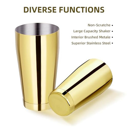 Mwellewm 8 Pcs Cocktail Shaker Boston Shaker Set Professional Bartender Kit Bar Shaker Stainless Steel Drink Bartending Martini Tin with 18oz & 28oz Mixed Alcohol Tool for Beginner(Gold) - color: Gold