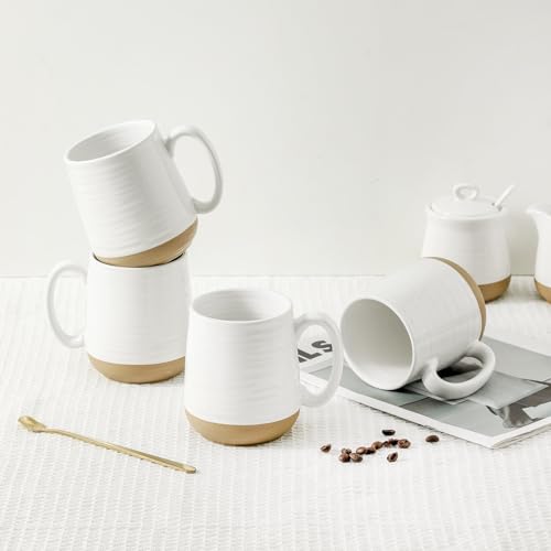 HASENSE Coffee Mugs Set of 4, 15oz Ceramic Coffee Cups with Handle, Two-Tone Design for Cappuccino Latte Tea, Large Microwave Dishwasher SafeMug Set, Housewarming Gift, Creamy White - color: White, size: Set of 4