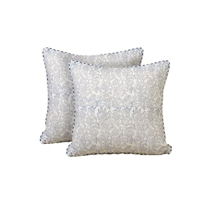 JBH Hand Block Print Reversible Throw Pillow Covers 18x18 Inch Set of 2 – Handmade Cotton - color: Blue