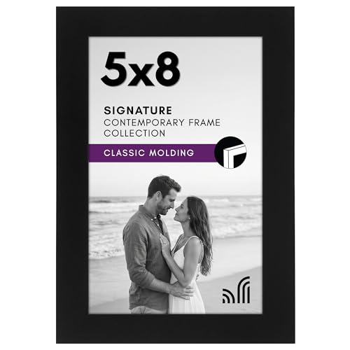 Americanflat 5x8 Picture Frame - Engineered Wood - Black | Shatter-resistant glass, wall or tabletop display with included easel, sawtooth hangers included - color: Black, size: 5x8