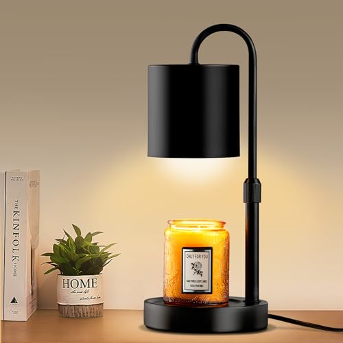 Dimmable Candle Warmer Lamp with Timer, Height Adjustable Electric Candle Wax Warmer, Christmas Birthday Gifts for Women Mom, House Warming Gifts New Home Room Decor, Black Solid Wood Base - color: Pure Black