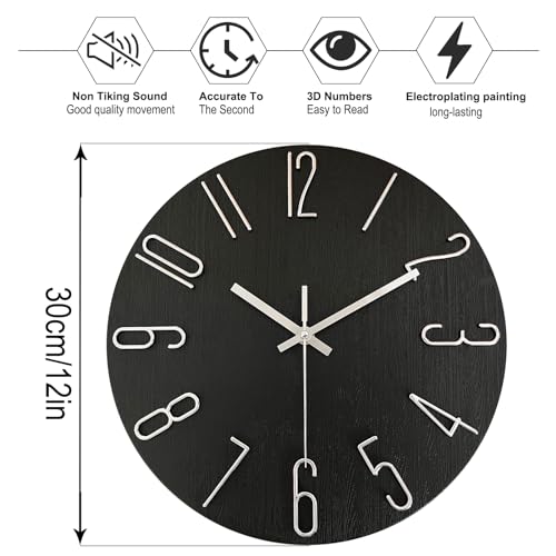 AIRUIFU Wall Clock 12 Inch Silent Non-Ticking Modern Clocks Battery Operated - Analog Small Classic for Office, Home, Bathroom, Kitchen, Bedroom, School, Living Room(Black) - color: Black