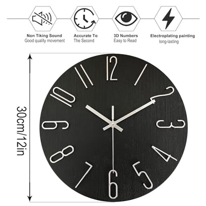 AIRUIFU Wall Clock 12 Inch Silent Non-Ticking Modern Clocks Battery Operated - Analog Small Classic for Office, Home, Bathroom, Kitchen, Bedroom, School, Living Room(Black) - color: Black