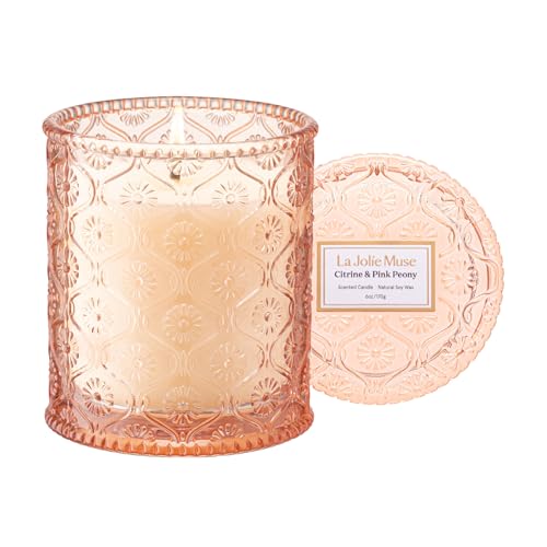 LA JOLIE MUSE Citrine Pink Peony Scented Candles for Home, Soy Wax 40 Hrs | Luxury Jar Candles, Clean Non Toxic, Gift for Women, Decorative Candles for Candle Warmer,Pretty Candle, Floral Citrus - color: Citrine & Pink Peony