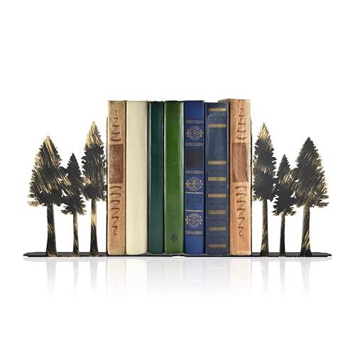 Forest Metal Bookends - Handcrafted Iron Pine Tree Decor for Shelves, Rustic Nature-Inspired Book Ends, 6.6x1.2x5.9 Inch Durable Home Decor for Nature Lovers - color: S