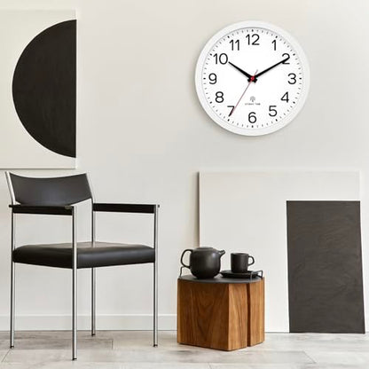 AKCISOT 10 Inch Wall Clock, Silent Battery Operated Analog Clock, White | Atomic | Classroom | Kitchen | Office | Easy to Read Numbers | Garage - color: Atomic_white, size: 10 Inch