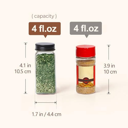 ComSaf Glass Spice Jars with with Labels 4 oz 6 Pack Small Square | Empty Containers, Seasoning Herb Powder, Salt Pepper Chili, Spice Rack Organization, Kitchen Cabinet Storage, Funnel Included - color: 4oz*6 Metal Lids