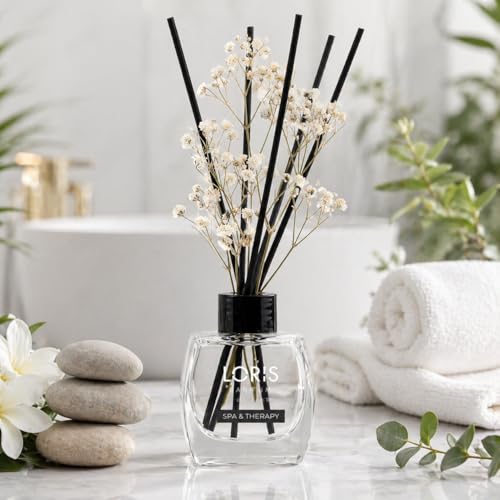 Loris Spa Therapy Reed Diffuser Set with Dried Flowers | Reed Diffusers for Home with Sticks | Bathroom Diffuser & Room Scent | Long-Lasting Home Fragrance | 120 mL / 4.06 fl oz - color: Spa Therapy