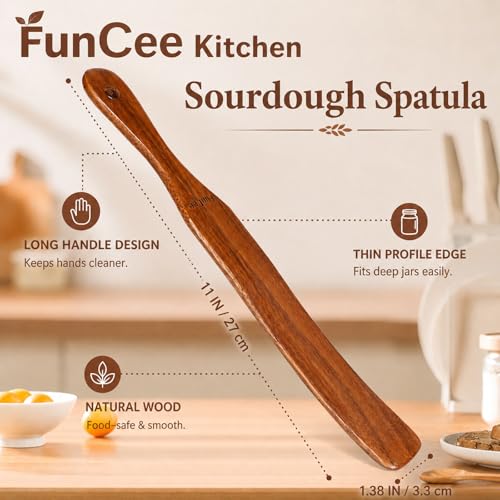 2 Pack Wooden Spurtle for Sourdough Starter, Mixing, Reaching Bottom of Jar, Dough Whisk, Long Handle Jar Spatula, Spurtles Kitchen Tools Teak Wood Kitchen Utensils kit for Baking, Cooking - size: Spurtles