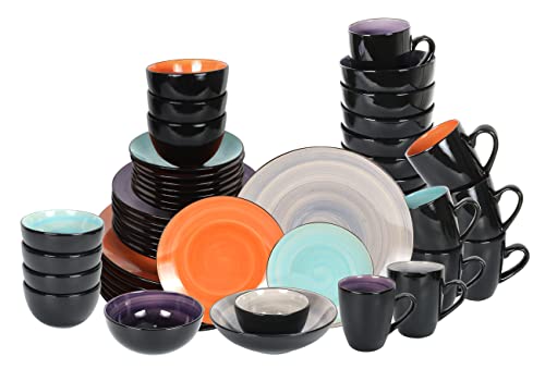 Stoneware Sonoma 56pc Dinnerware Set, Black + Speckled Spin Wash Mixed Colors of Purple, Turquoise, Orange and Grey - color: Mix-A
