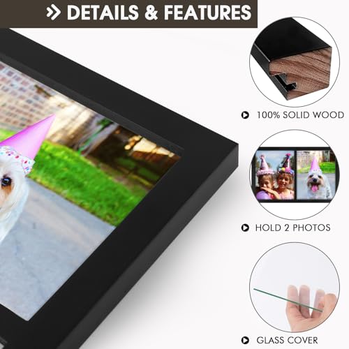Golden State Art, 8x10 Double Picture Frame, Display Two 8x10 Photos(Black) | Solid Wood- Real Glass for Wall Mounting (Black, 8 Pack) - color: Black, size: 2 Openings 8x10 (8 Pack)