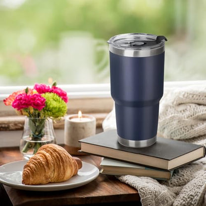 30 oz Tumbler with Lids and Straws Double Wall Vacuum Insulated Tumbler Cup,Stainless Steel Leak-proof Thermal Tumbler Powder Coated Travel Coffee Mug for Cold and Hot Drinks,Navy Blue - color: Navy Blue, size: 30 Ounces
