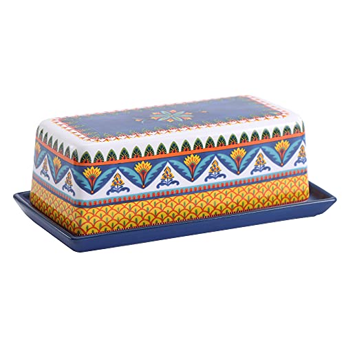 Bico Havana Ceramic Butter Dish with Lid, Wide Butter Keeper for Counter, Kitchen Countertop, Microwave and Dishwasher Safe - color: Havana