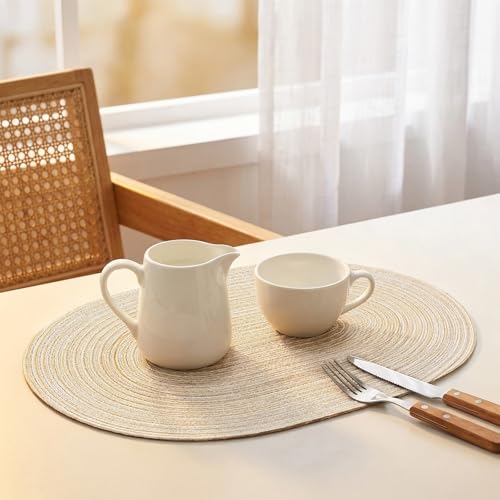 Placemats Set of 6, Woven Oval Braided Dining Table Mats(Beige) | 12 x 17.5 Inch Size Fits Plates and Flatware; Hand Washable and Heat Resistant for Kitchen Use, with Farmhouse and Boho Style - color: Beige, size: 6 pcs