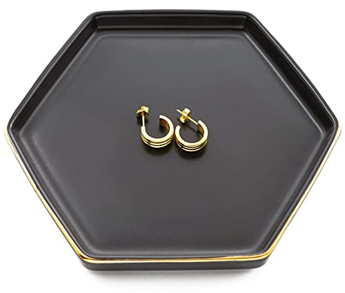 HANKOR 4.7 inch Ceramic Jewelry Dish Tray, Small Ring Holder Dish, Black Catch All Trinket Tray for Keys Rings Earrings - color: Black