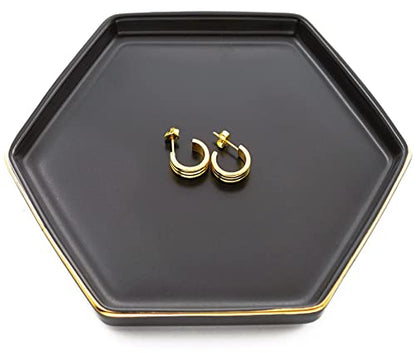 HANKOR 4.7 inch Ceramic Jewelry Dish Tray, Small Ring Holder Dish, Black Catch All Trinket Tray for Keys Rings Earrings - color: Black