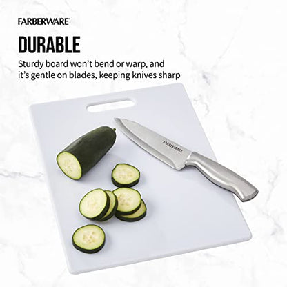 FARBERWARE Large Cutting Board, Dishwasher- Safe Plastic Chopping Board for Kitchen with Easy Grip Handle, 11in by 14in, White - size: 11"L x 14"W