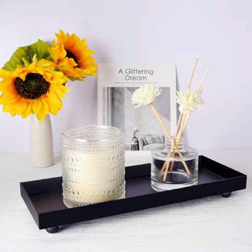 11.4"x4.3" Matte Black Rectangular Metal Tray, Candle & Jewelry Organizer | Rust-Resistant Iron, Powder Coating, Smooth Polished Edges, Elevated Ball Feet, Industrial Modern, Bathroom & Toilet Tank - size: Small