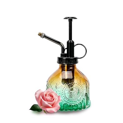 Glass Plant Mister Spray Bottle, 200ML Vintage Plant Spritzer, Succulent Watering Bottle Glass with Top Pump, Small Plants Sprayer Watering Can for Indoor Outdoor House(Brown Green) - color: Brown Green