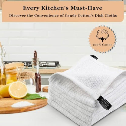 DishCloths Kitchen|Waffle Terry Weave Hand Towels|Cotton 12"x12" Reusable Dish Rags Washing Scrub Cleaning Dishes|Dish Bar Mop Towels Hand Wipes| washcloth |12 Pc Set-White